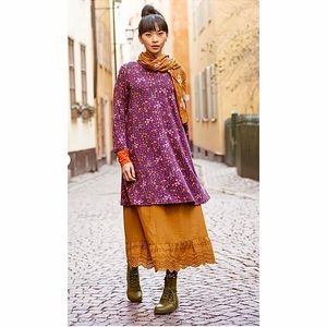 Gudrun Sjoden Kastanj Jersey Floral Tunic Top Dress Pockets Size L